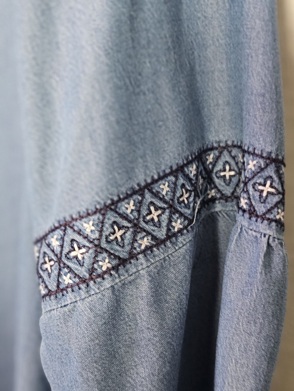 Jill Denim Embroidered Chambray Tunic Dress XL Boho Peasant Shift - Picture 4 of 5